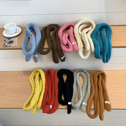 Korean Style Egg Solid Color Soft Narrow Long Knitted Wool Scarf for Women Early Autumn Sausage Small Neck Warmer Versatile Solid Color