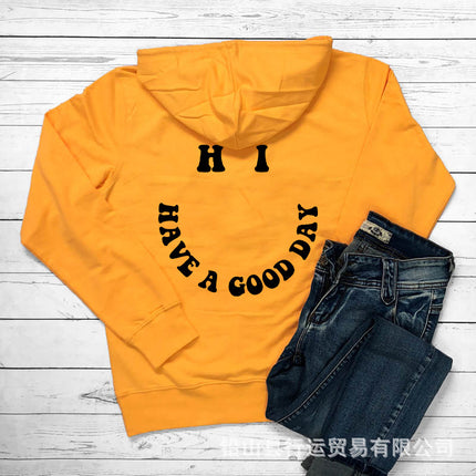 Foreign Trade Women's Velvet Sweatshirt Plain Letter Print Kangaroo Pocket Drawstring Print Hoodie