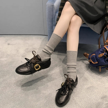 Genuine Leather Retro Metal Buckle German Training Shoes for Women 2026 New Versatile Soft-Soled Lace-Up Casual Sports Ballet Leather Shoes