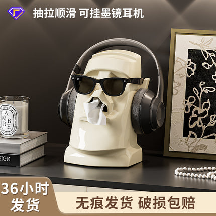 Desktop Tissue Box with High Aesthetic Appeal for Home Use, Stone-Like Bathroom Toilet Paper Holder with Built-In Spring, Large Capacity Tissue Box for Living Room