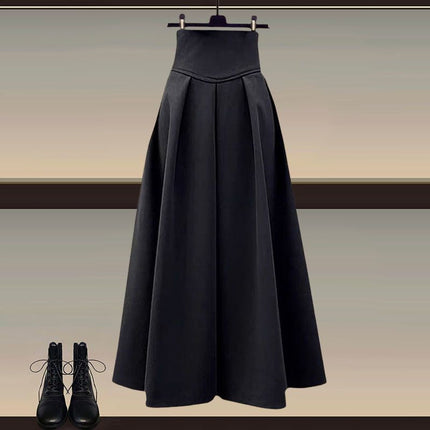 Winter suit women's 2024 new plus size design wool collar hooded cotton-padded jacket coat sweater skirt three-piece set