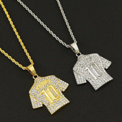 European and American Hip Hop Personality Trend Full Diamond MESSI No.10 Jersey Pendant Men's Twist Chain Long Necklace
