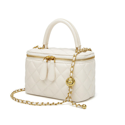 Chanel Style Box Bag Gold Ball Diamond Plaid Chain Bag Genuine Leather 2022 New Mini Square Bag Women's Crossbody Bag for Summer