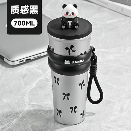High-Looking Stainless Steel Thermos Cup, Large-Capacity Car-Mounted Cute Printed Coffee Cup, Accompanying Cold-Keeping Double-Drink Ice Cup
