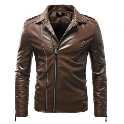 2023 Cross-Border New Spot European and American Men's Fashion Pressed Cotton Windproof Motorcycle Leather Jacket Wholesale