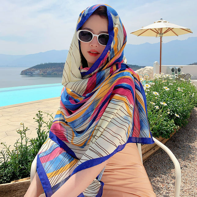 Ethnic Style Abstract Design Sense Cotton and Linen Scarf Sunscreen Shawl Women's Lightweight Travel Holiday Beach Towel Long Shawl