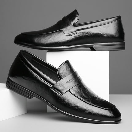 New British Style Bean Shoes Men's Solid Color Casual Leather Shoes Cowhide Slip-on Men's Fashionable Short Korean Style