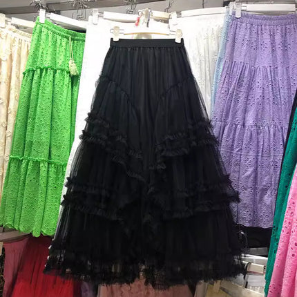 Fresh and Sweet Design Sense Mesh Skirt 2024 Spring New Fashion Brand Women's Fashion All-match Skirt 11196