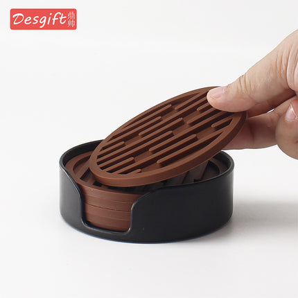 Silicone Coaster 10cm Round Heat Insulation Mat Marble Coffee Coaster Mat Anti-Perm Mat Set Storage Striped Drain