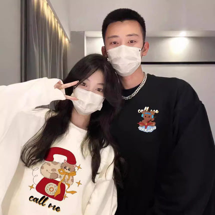 High-end Men's and Women's Long-sleeved Ins Style Top Special Couple Clothing Autumn and Winter fleece-lined Round Neck Sweat Fashion Brand Class Clothes