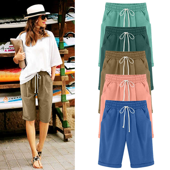 Women's Cotton Linen Cropped Pants Elastic Waist Casual Pockets 10 Colors S-5XL / Pantalon Femme Coton Lin Capri Taille Élastique Décontracté Poches 10 Couleurs