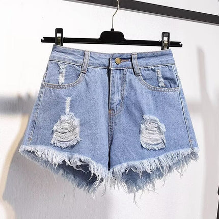 Hot girl ripped Denim shorts women's summer thin loose high waist slimming design sense niche wide leg hot pants fashion
