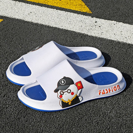 Slippers for Men, Summer Outdoor Wear, Indoor Home Bathroom, Non-Slip Couple Style, Cartoon Thick Soft-Soled Sandals, Men's Trendy Slippers