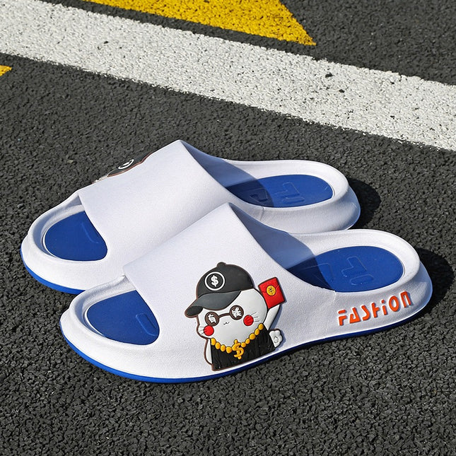 Slippers for Men, Summer Outdoor Wear, Indoor Home Bathroom, Non-Slip Couple Style, Cartoon Thick Soft-Soled Sandals, Men's Trendy Slippers