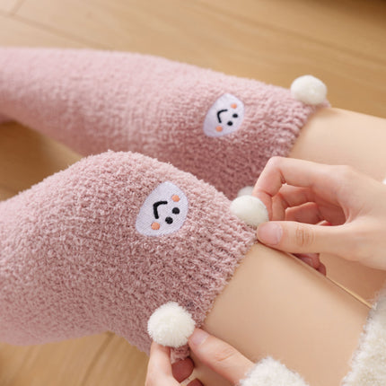 Autumn and Winter Over-The-Knee Extended Coral Floor Socks Cartoon Sleeping Long Tube Warm Plush Embroidered Cute High Socks