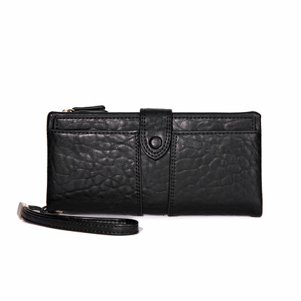 Cross-border European and American retro lychee pattern buckle long women's wallet Korean-style large capacity multi-functional bifold card holder