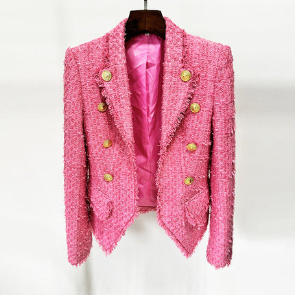 In Stock 2026 Autumn and Winter New European and American Fashion French Style Elegant Fringed Slim-Fit Tweed Blazer Jacket
