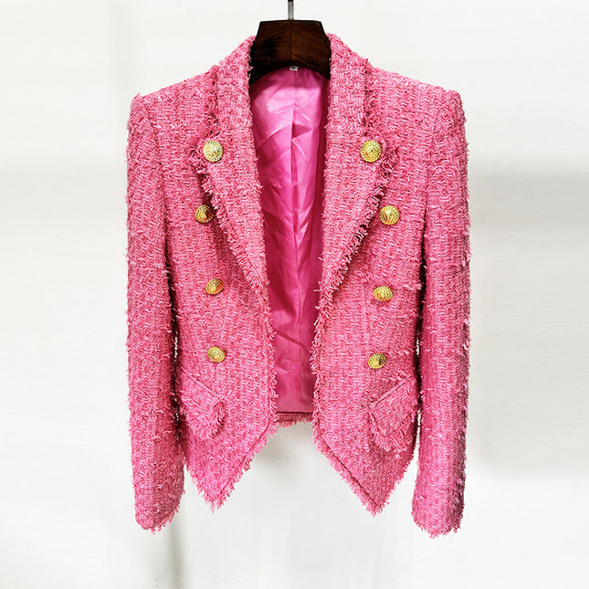 In Stock 2026 Autumn and Winter New European and American Fashion French Style Elegant Fringed Slim-Fit Tweed Blazer Jacket