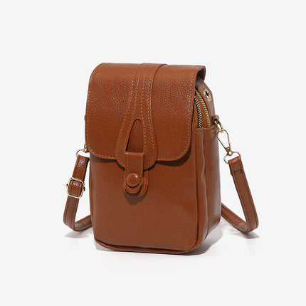 Simple and Fashionable Women's Cross-Body Shoulder Bag, Vertical Mobile Phone Bag, Double-Layer Zipper Design, Multi-Capacity Storage Coin Purse