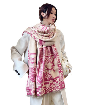 New elegant light luxury jacquard cashmere scarf women's high-grade artistic autumn and winter warm scarf thickened shawl