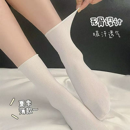 Ice Socks 2025 Popular Women's Summer Thin Pure Color Mid-Calf Socks for Girls Summer Japanese Style Style Sweat-Absorbent, Breathable and Deodorant