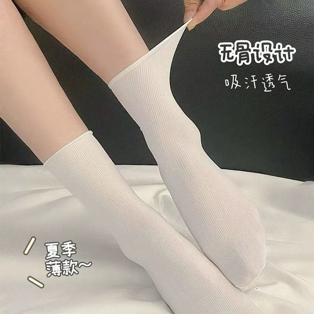 Ice Socks 2025 Popular Women's Summer Thin Pure Color Mid-Calf Socks for Girls Summer Japanese Style Style Sweat-Absorbent, Breathable and Deodorant