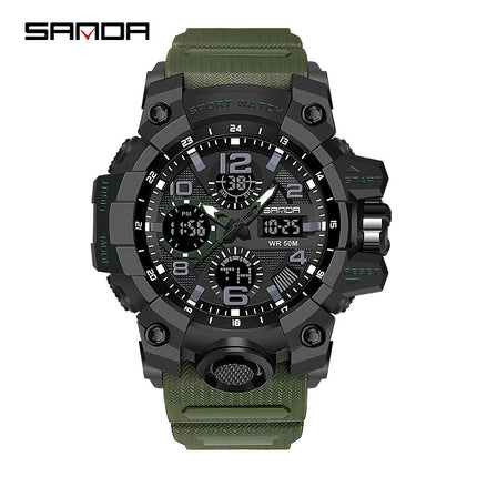 Sanda Hot-Selling Watch Korean Version Student Party Multi-Functional Waterproof Alarm Clock Electronic Watch Cool Dual Display Luminous Sports Watch