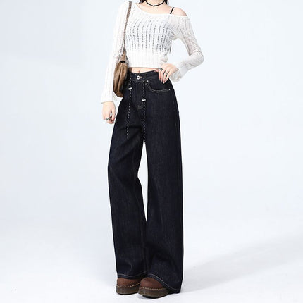 Spring 2025 New Tannin Wide Leg Jeans Women's High Waist Loose All-match Dipped Straight Trousers