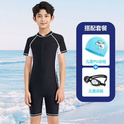 Children's Swimwear for Boys, One-Piece 2026 New Model, Professional Sun Protection Training Swimsuit for Older Kids, Custom-Made Boys' Swimwear for Hot Springs