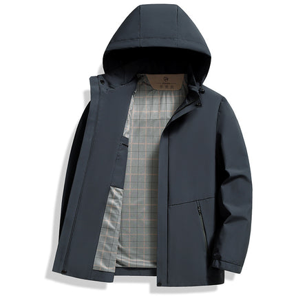 High-end Men's Spring and Autumn Coat Men's Removable Cap Middle-aged Dad's Casual All-match Jacket Hooded Loose Top