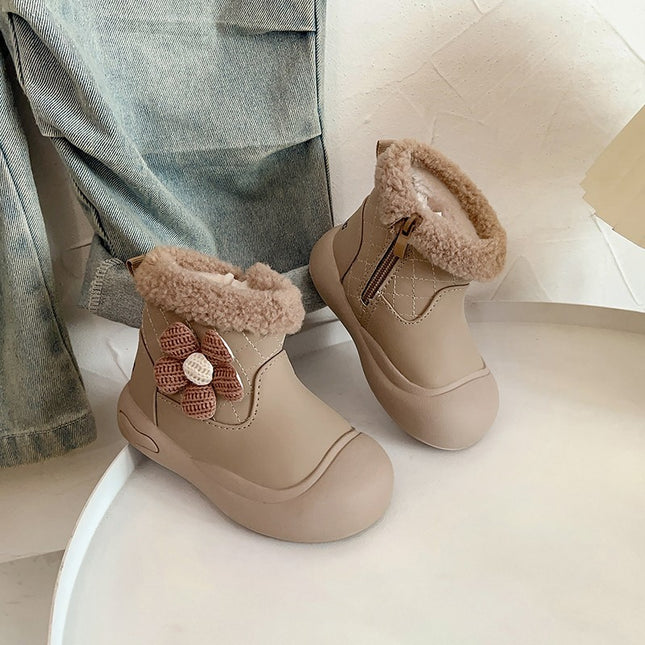 Winter girls' short boots fleece-lined cotton warm baby cotton shoes soft bottom baby toddler snow boots 1-3 years old