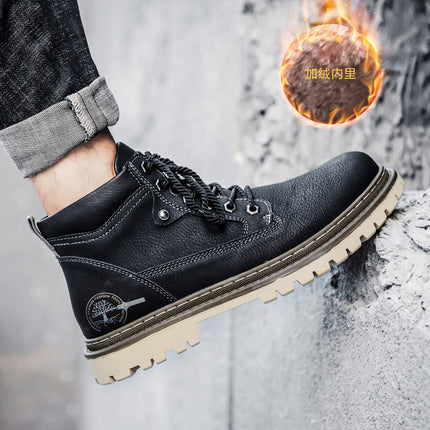 Men's cotton-padded shoes outdoor work shoes high-top shoes single-layer shoes cross-border plus size men's shoes hand-stitched shoes