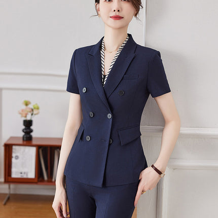 Hotel Front Desk Work Clothes Female Summer Short-sleeved Suit Gold Shop Stewardess Uniform Business Wear suit Lobby Manager Summer