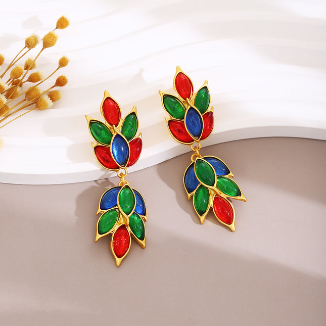 925 Silver Middle Ancient vintage Color Cat's Eye Round Earrings Retro Niche Light Luxury High-end Court Style Earrings