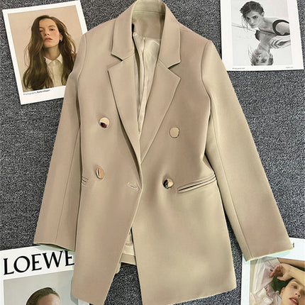 Green Metal Buckle Korean Style 2024 Spring and Autumn New Milk White Suit Jacket Women's Casual All-match High-end Suit