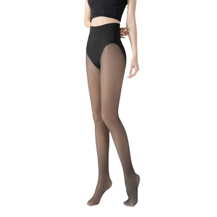 Leg-Enhancing All-In-One Pants with Fishbone Design, Non-Curling Leggings, High-Waisted Pantyhose, Thickened for Autumn and Winter, Skin-Tone Black Stockings