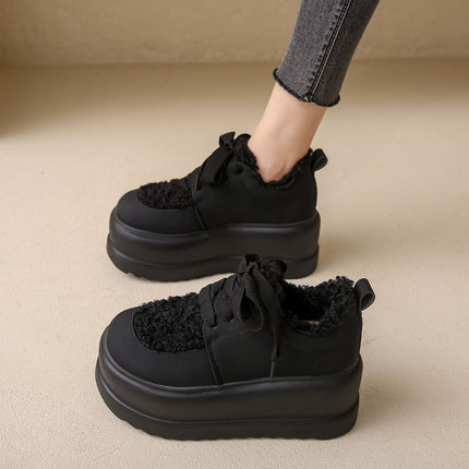 Furry Shoes for Small People, Thick Soles, Heightening Platform Shoes, Versatile Women's Shoes, Autumn and Winter New Velvet Warm New Casual Cotton Shoes