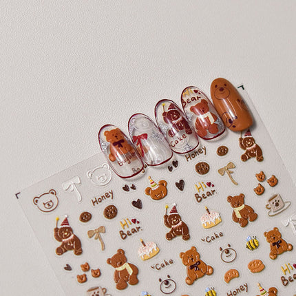 Cute Puppy Bear Nail Art Sticker Tomoni Embossed Adhesive 5D Cute Pet Nail Sticker Nail Art Decoration