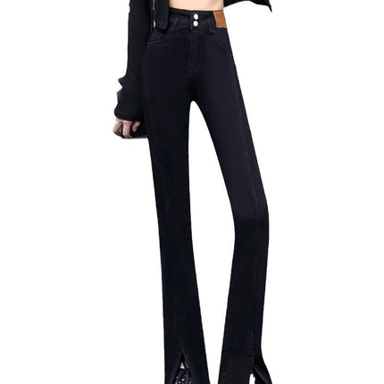 Black Spiggy Spiggy Jeans Women's Trendy All-match New Korean Style High Waist Slimming Stretch Slim Fit Trumpet Pants