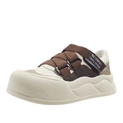 Bell Cold-Adhesive White Sneakers with Velcro Straps, Casual Women's Shoes, Fashionable and Versatile, 2026 Spring New Thick-Soled Shoes