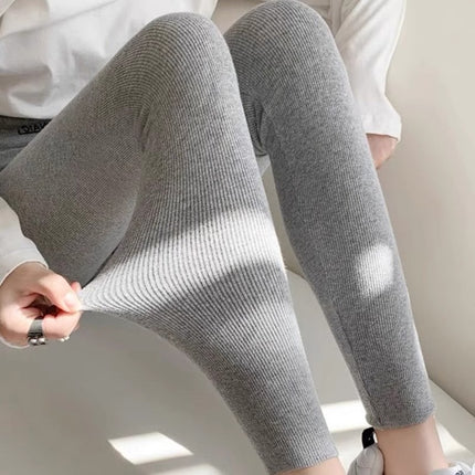 2.24 Pit Striped Slim-fit Stretch Leggings Women's fleece-lined Autumn and Winter Black High Waist Outer Wear Slim Tight Pants