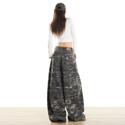 American-Style Camouflage High-Waisted Cargo Knife Pants for Women, Loose and Slimming, New Autumn and Winter Drapey Floor-Length Wide-Leg Casual Pants for Women