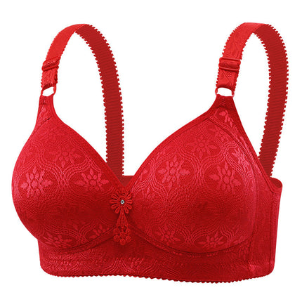 New Large Size Jacquard Thin Cup Three-Breasted Middle-Aged and Elderly Push-Up Full-Cup Bra Non-Magnetic and Wire-Free Sexy Underwear