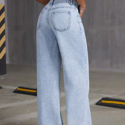 European and American Cross-Border 2025 New Loose Light Blue Washed Wide-Leg Jeans Pure Color Pants Women Jeans