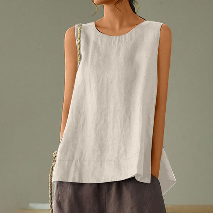 2026 Large Size Loose Casual Cotton and Linen Solid Color Sleeveless Top T-Shirt Camisole Large Size Camisole for Women Plus Size