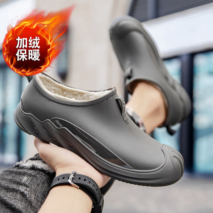 Foreign Trade Rain Boots Men's Fashionable Low-Top Water Shoes Kitchen Work Non-Slip Waterproof Rubber Shoes Fishing Autumn and Winter Fleece-Lined Short Rain Boots