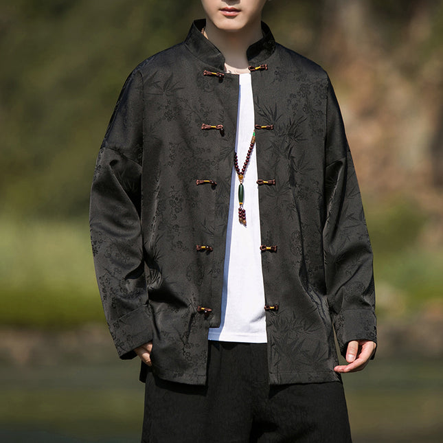 Shake fast live Tang suit shirt explosions 2025 spring and autumn men's ice silk Chinese buckle Tang suit Han suit jacket coat