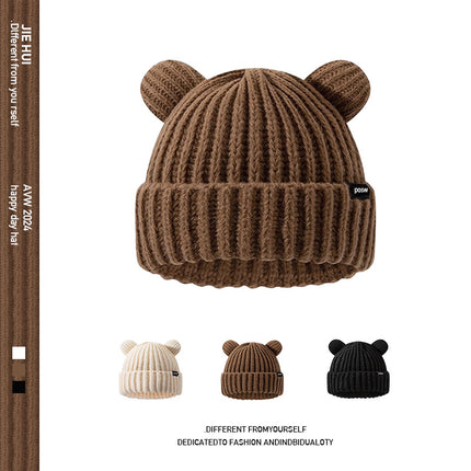 2025 New Cute Bear Knitted Hat Autumn and Winter Warm Face Small Knitted Hat Women Winter All-match Cold Protection