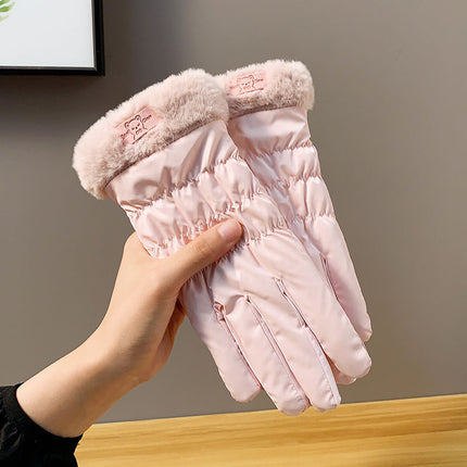 Autumn and winter warm gloves fleece-lined thick skin-feeling fabric windproof water-splashing cartoon outdoor sports cycling wholesale