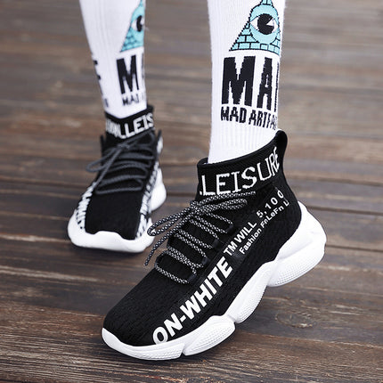 Autumn and Winter high-top flying woven women's shoes casual sneaker breathable socks shoes couple fashion shoes student shoes large size shoes